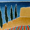 Five trees to the tower - Oil on Canvas